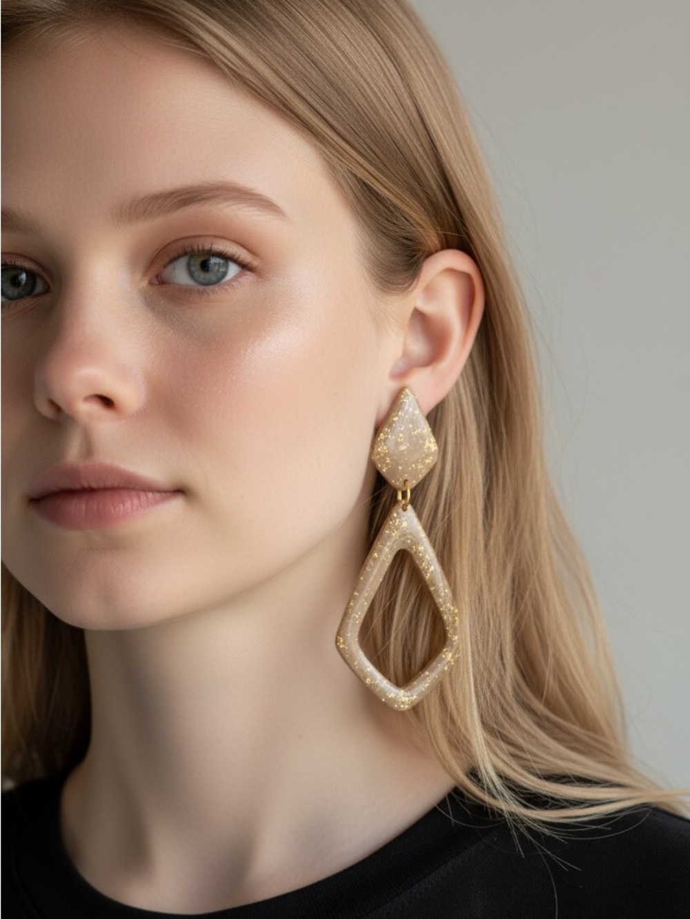 10/1 Elegant Gold Glitter Resin Drop Earrings - Women Jewelry